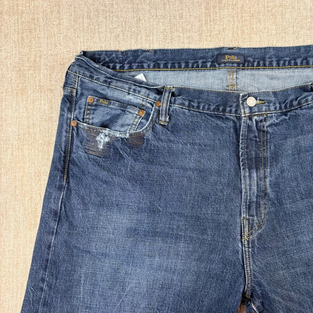 Polo Ralph Lauren Mens Hampton Relaxed Straigh Distressed Blue Jeans 44x30